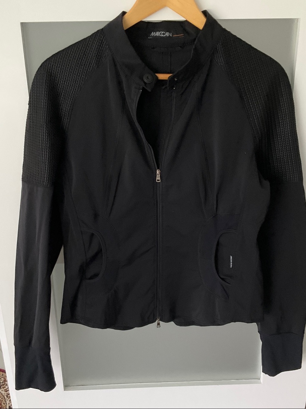 Marc Cain Black Textured-Panel Bomber Jacket
